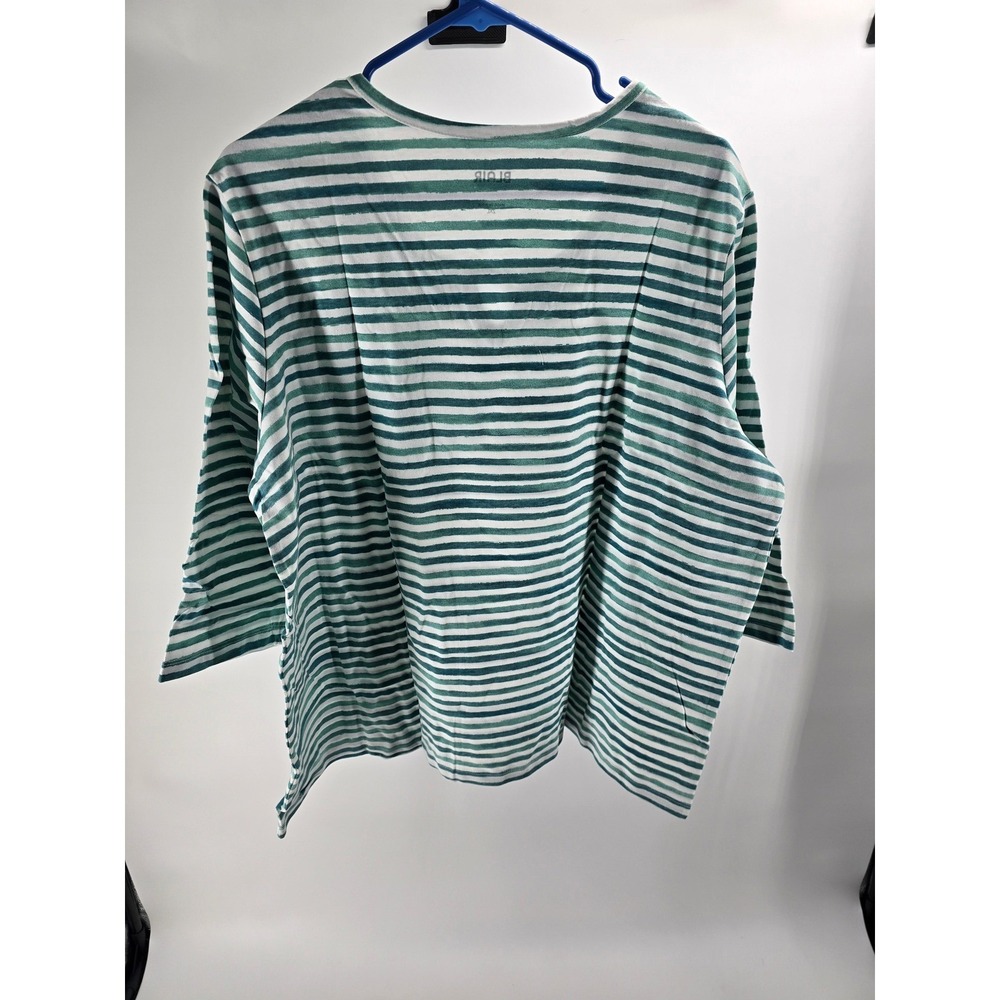 Blair Womens 2XL Teal White Striped 3/4 Sleeve Keyhole Scoop Neck Knit Top - Picture 3 of 9
